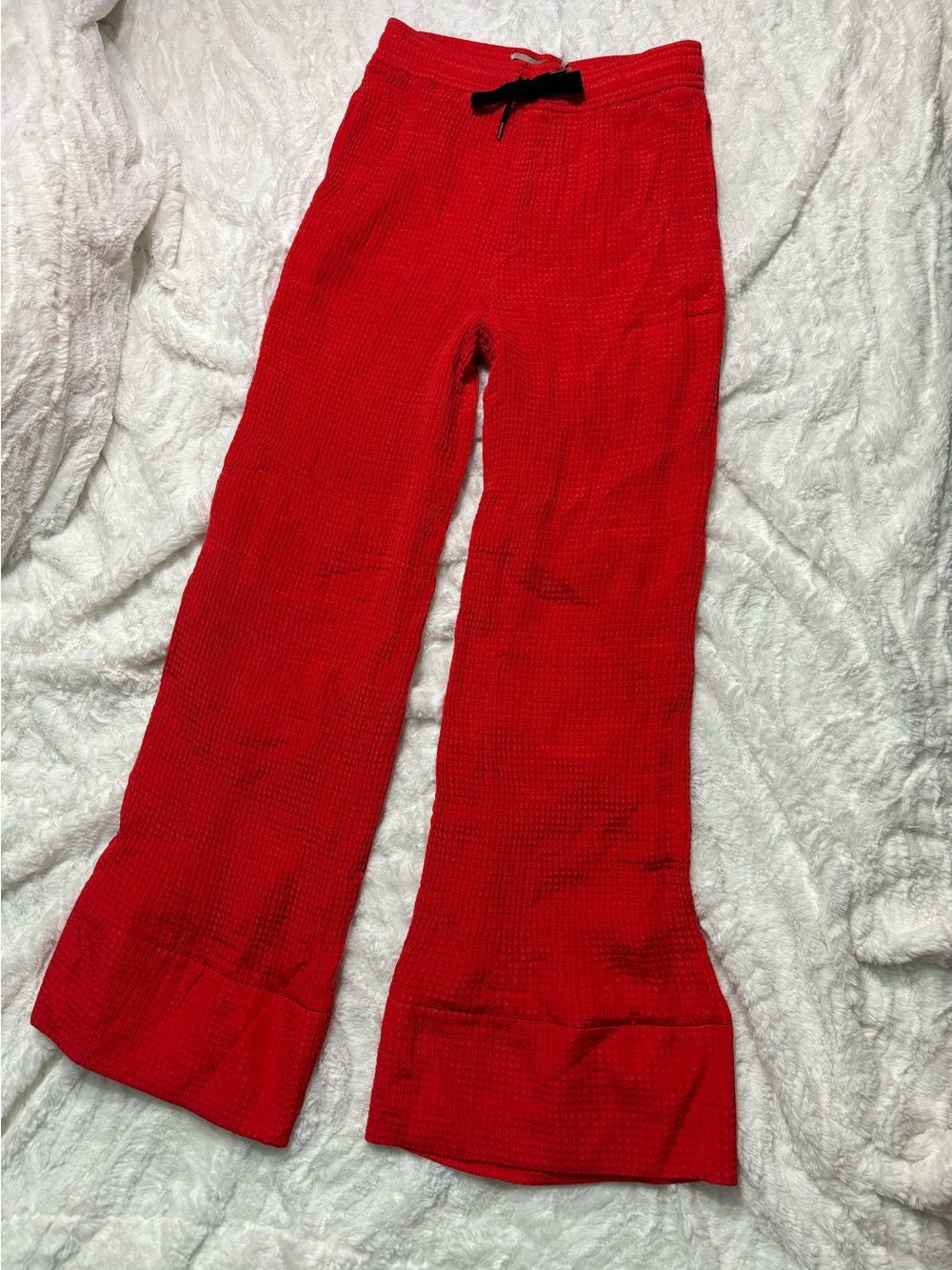 Roland Mouret Red Silk Textured Drawstring Pants Size Small Designer Trousers
